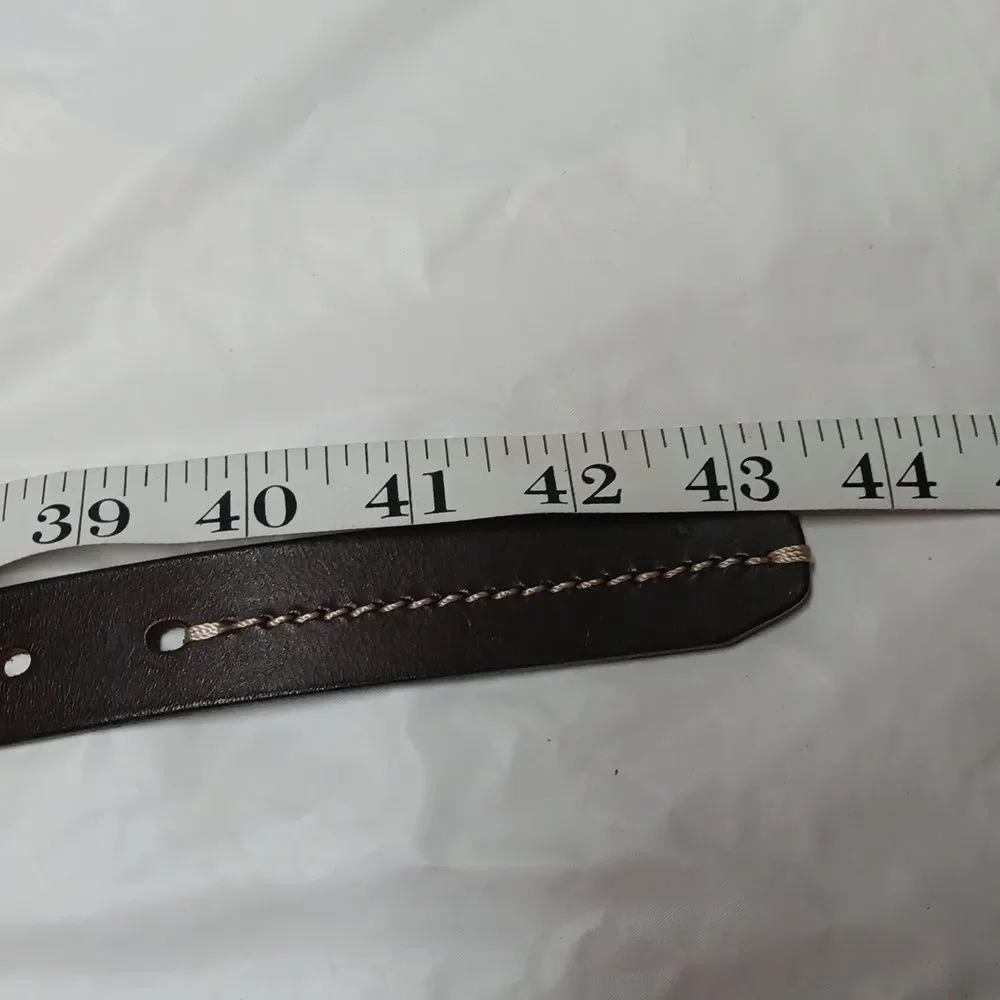 Eddie Bauer Brown Italian Leather Belt  Solid Brass Buckle Center Stitch Italy